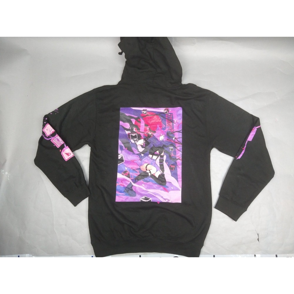 Just Hoods Anime Kitsune Graphic Hoodie Unisex Small Black Purple Streetwear - Picture 6 of 9